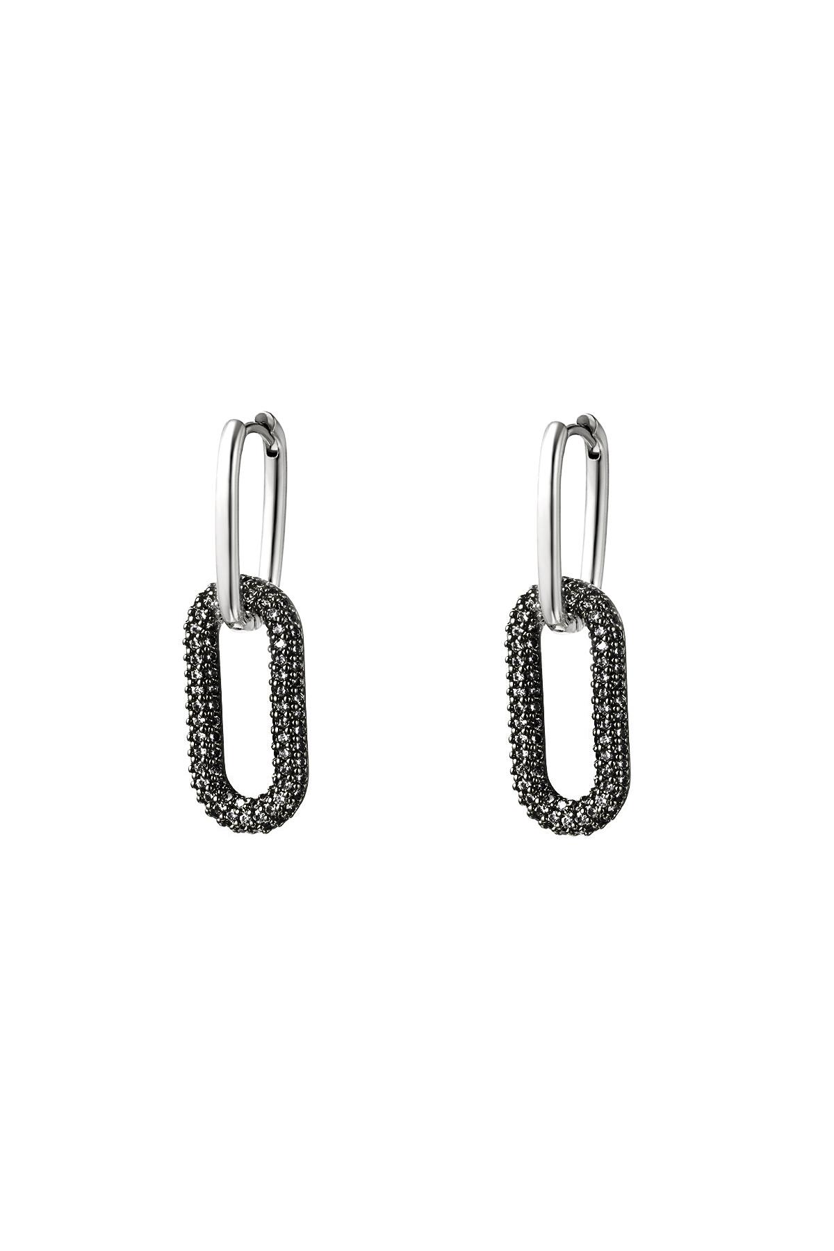 Gold-plated Zircon Geometric Drop Earrings - Black & Silver h5 